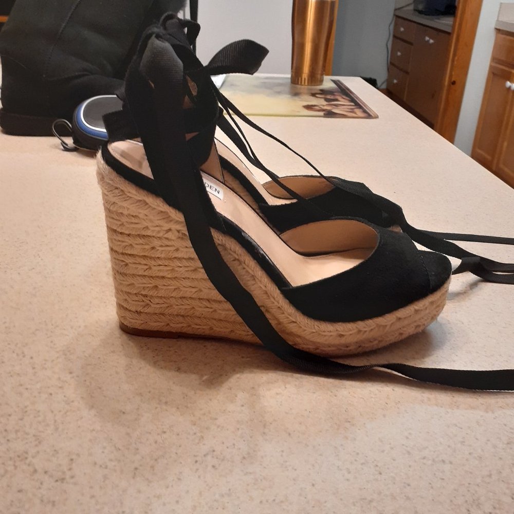 Steve Madden Black Suede Secret Tie up Espadrilles 37